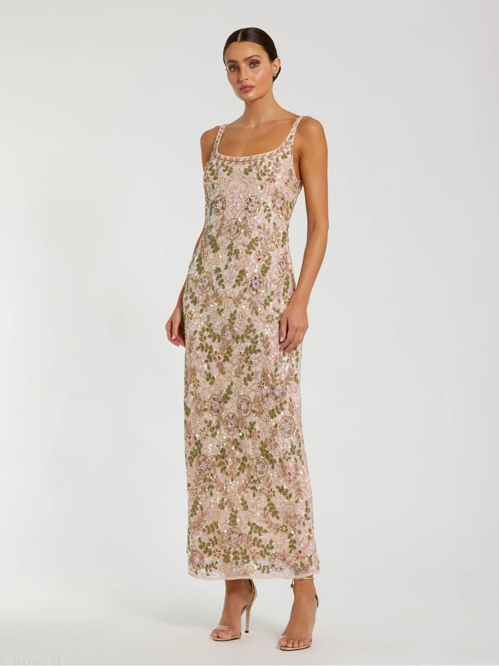 Pink Sleeveless Hand Embellished Floral Maxi Dress NWT